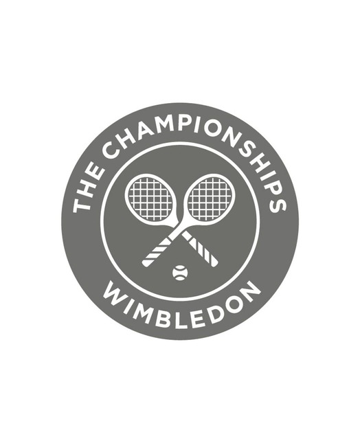 A canvas tote bag with natural coloured straps and base, with a Wimbledon Championships logo in the centre.
