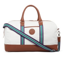 Wimbledon White week-end bag with brown leather handles and Championships logo #Front Image
